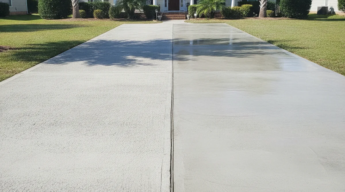 Broom finish and smooth finish concrete driveway comparison
