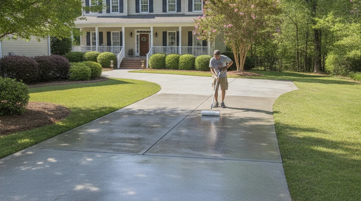 Applying concrete sealer to driveway in Bamberg SC