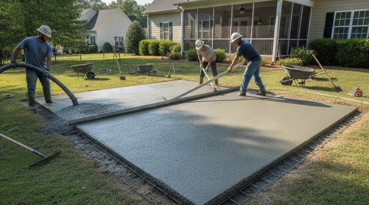 Concrete patio installation showing proper thickness in Holly Hill SC